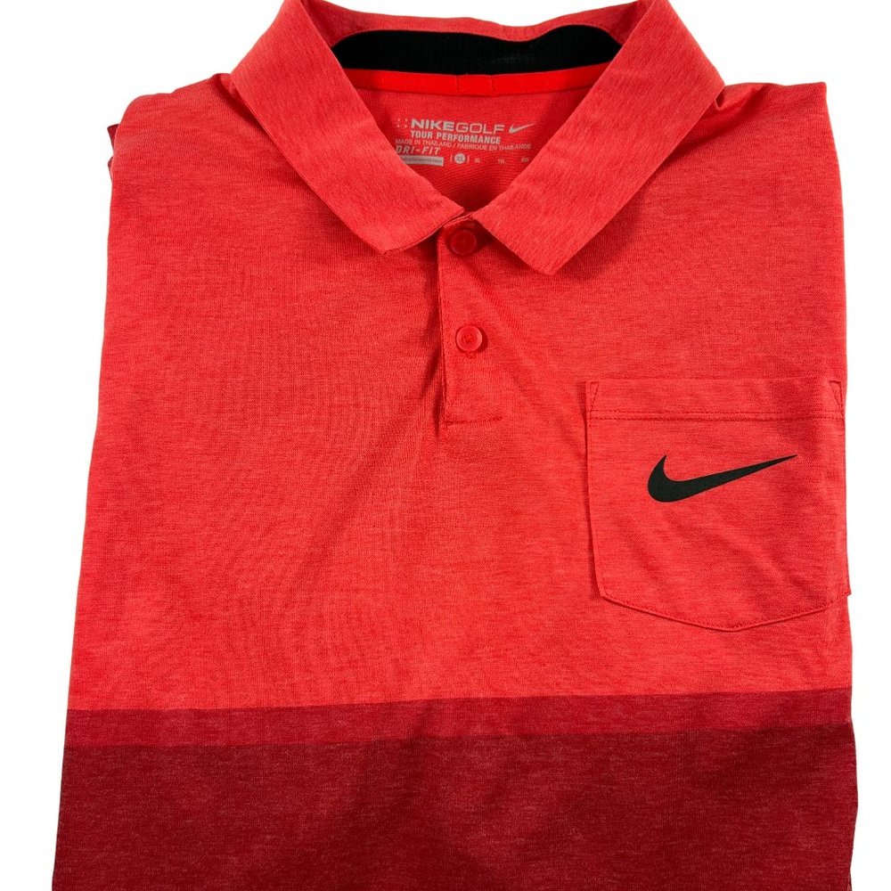 Nike Golf Tour Performance Mens Size XL Polo Dri Fit Red Ombre Short Sleeve